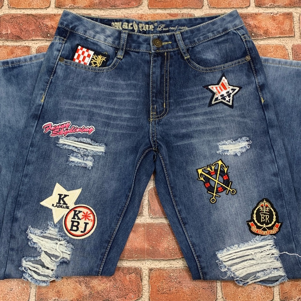 Machine patched woman’s jeans. Size 26